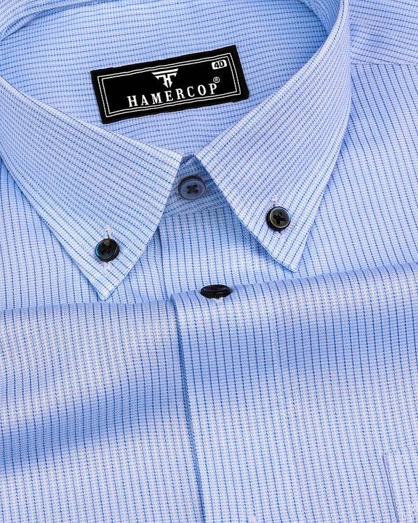 Antonia SkyBlue With White Stripe Dobby Premium Cotton Shirt