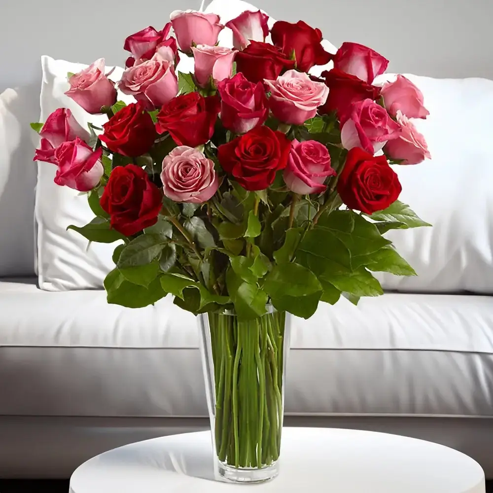 Red & Pink Roses in a Glass vase
