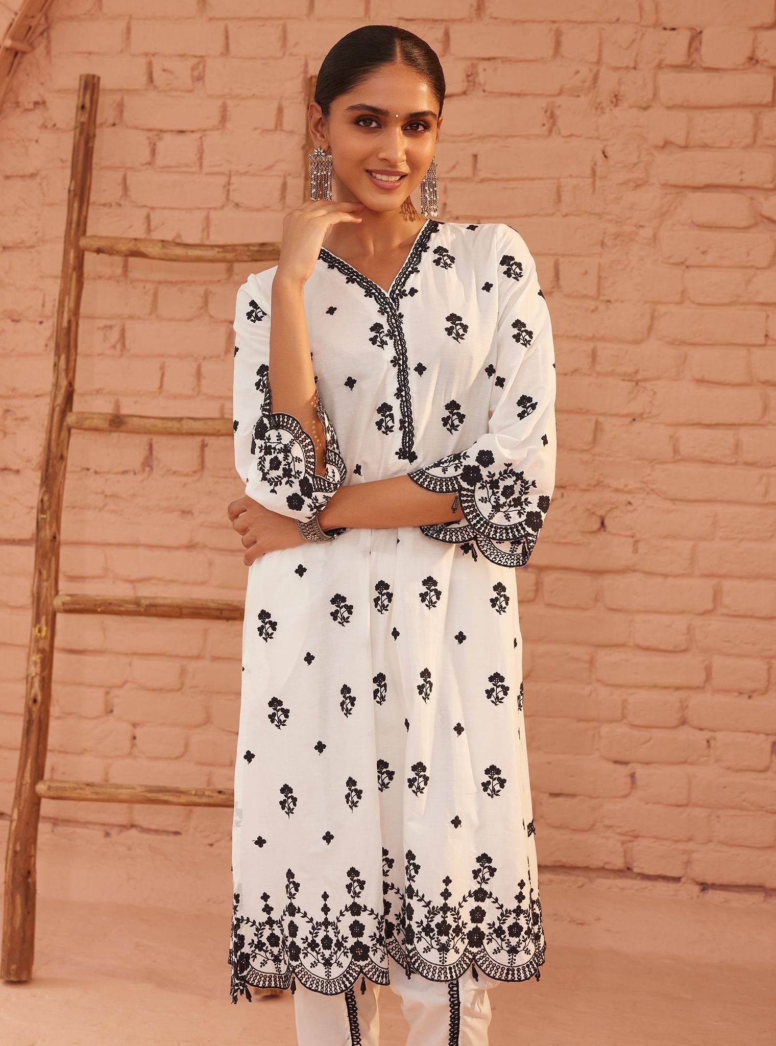 Ghita Cotton White Kurta with Dhoti Pant Set