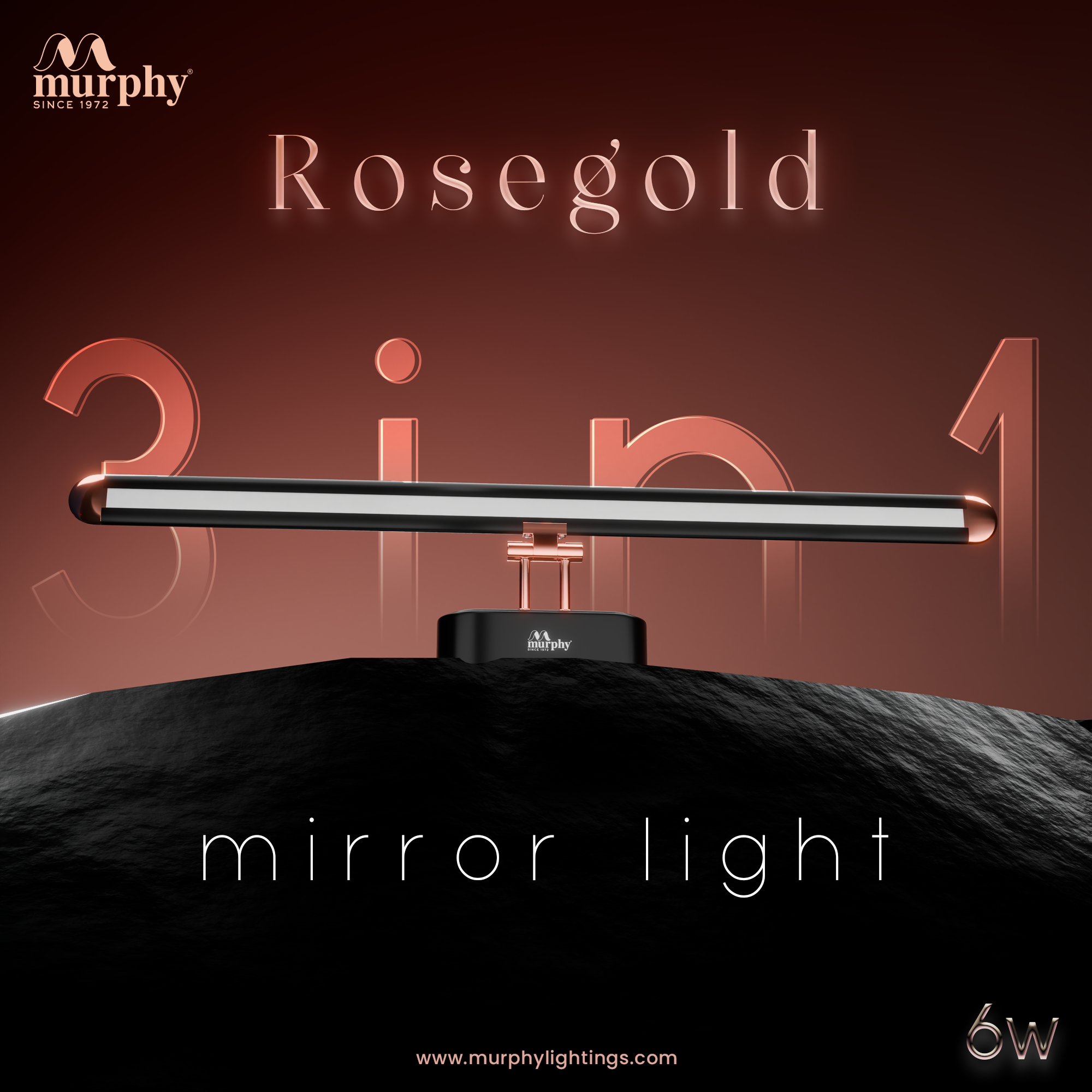 Murphy 6W 3-IN-1 Rose Gold Finish Mirror Light