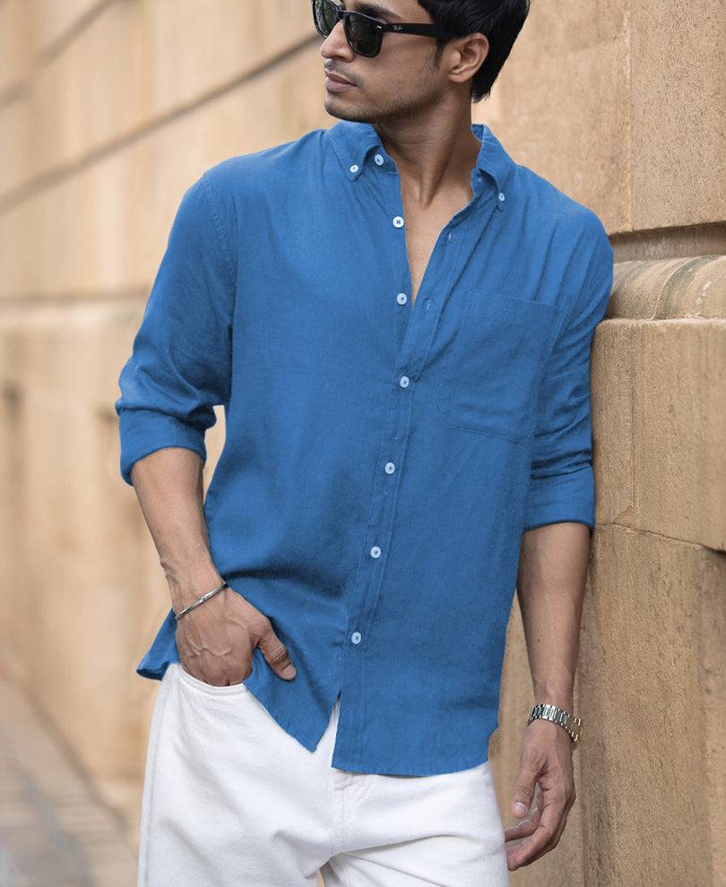Malibu Blue Linen Blend Shirt Buy @ ₹1199