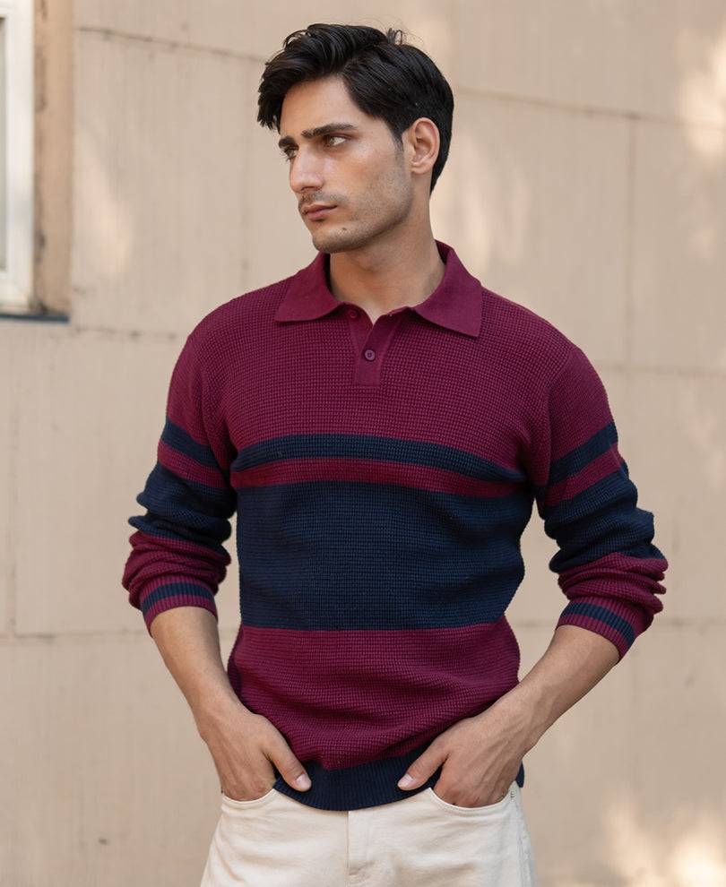 Wine Stripe Knit Sweater Buy @ ₹1299