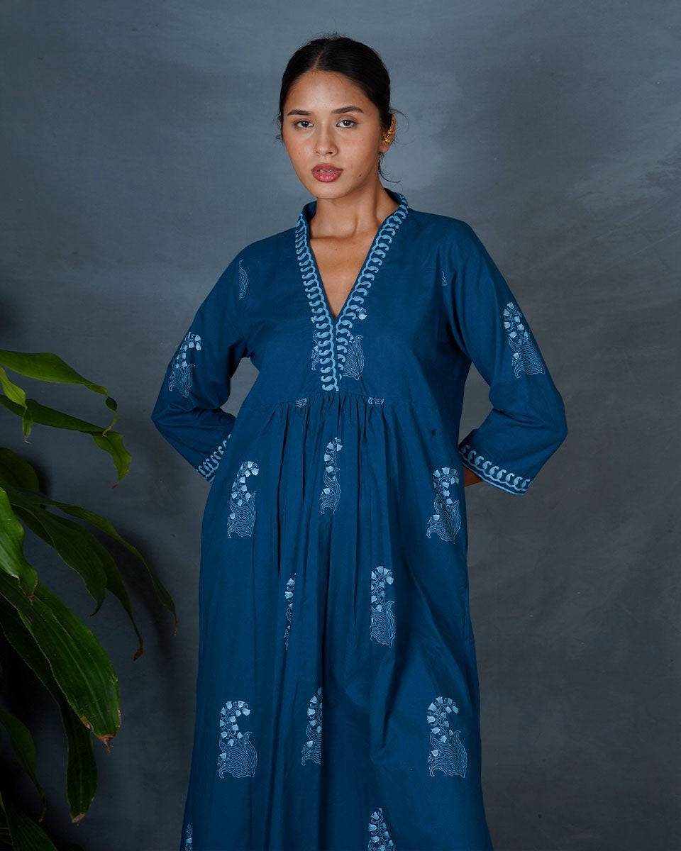 Abhrini Teal Green Hand Block Printed Kurta -MYA
