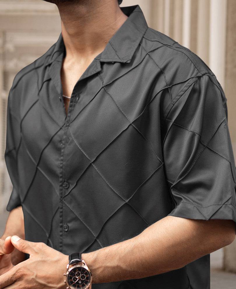 Dark Grey Solid Structured Oversized Shirt Buy @ ₹299