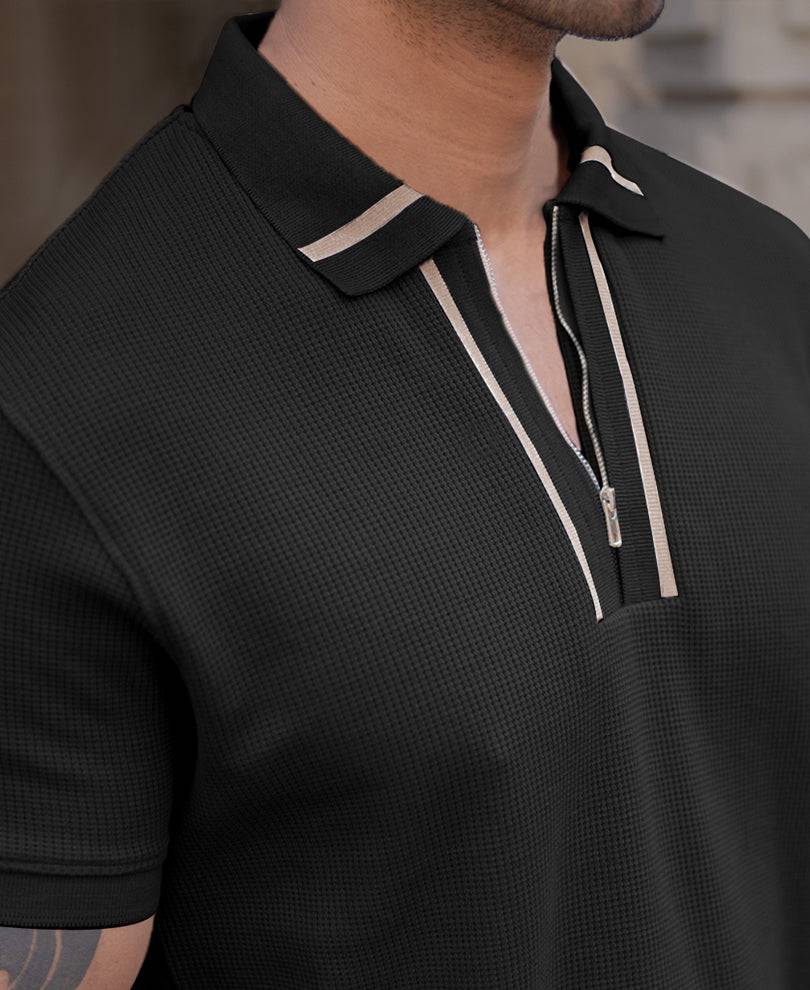 Black Chunky Half Sleeves Regular Fit T-Shirt Buy @ ₹599