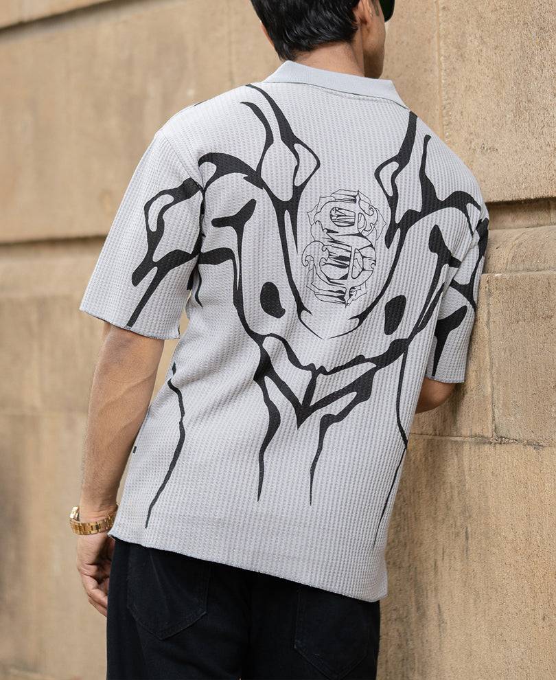 Grey Structured Print Polo T-Shirt Buy @ ₹999