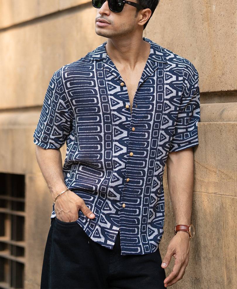 Navy Ethnic Print Shirt Buy @ ₹899