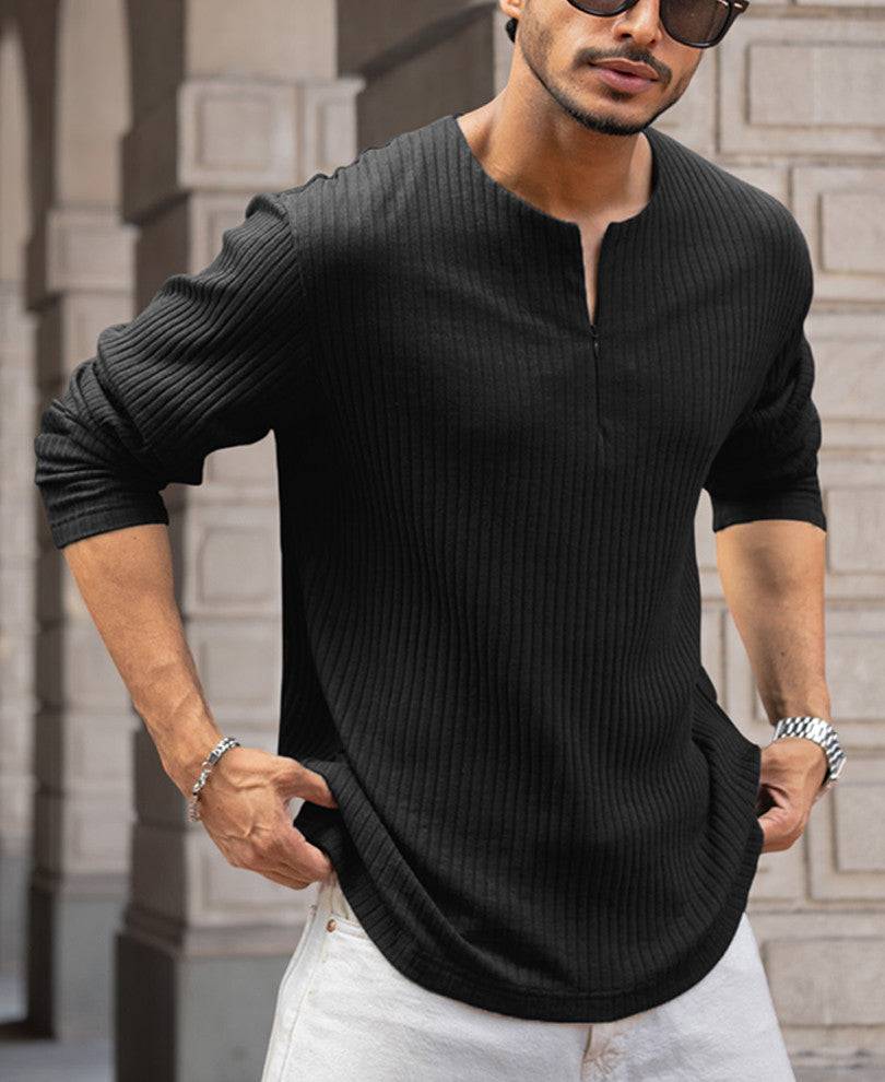 Black Regular Fit T-Shirt With Zip Style Buy @ ₹699