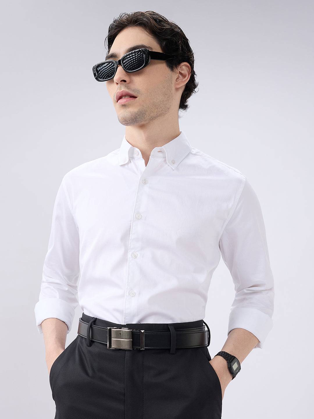Pearl White Radiance Premium Satin Shirt Buy only at ₹759