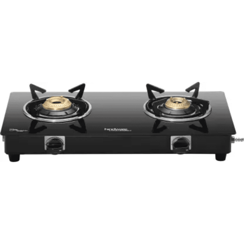Hindware Cooktop, BRIO+2B, 2 Burner 57 cm Manual Glass Top Mild Steel Burners 2 Medium Gas Stove (Black) Buy only at ₹4890