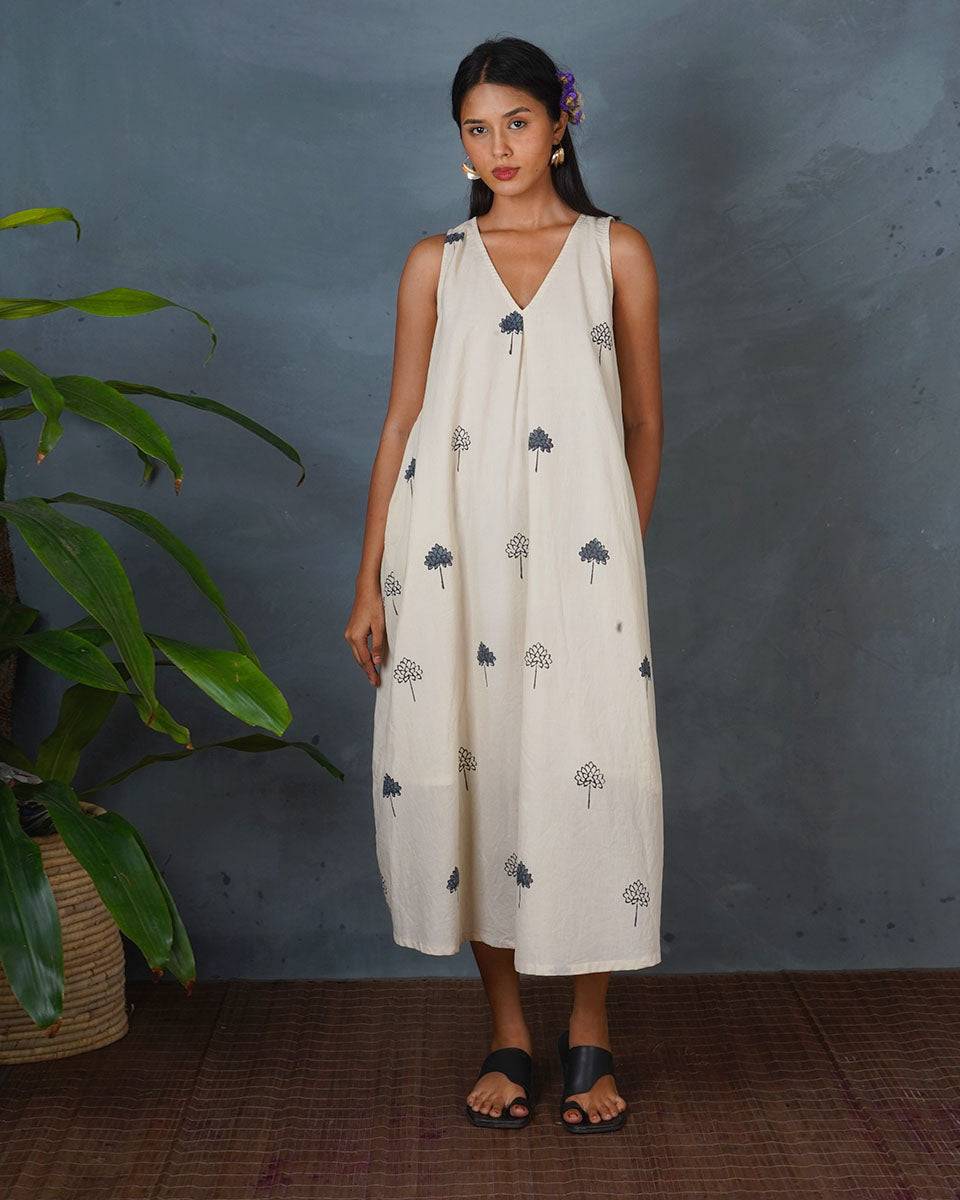 Cloudnight Ivory Block Printed Dress - BMS