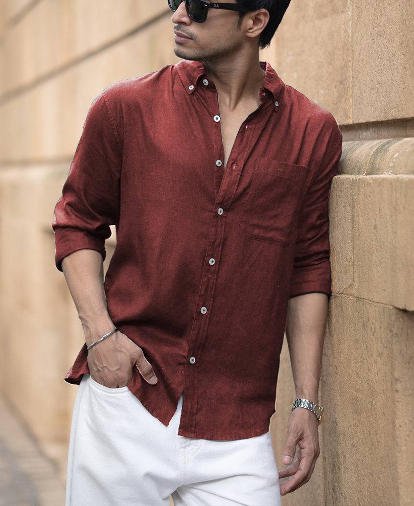 Brick Linen Blend Shirt Buy @ ₹1099