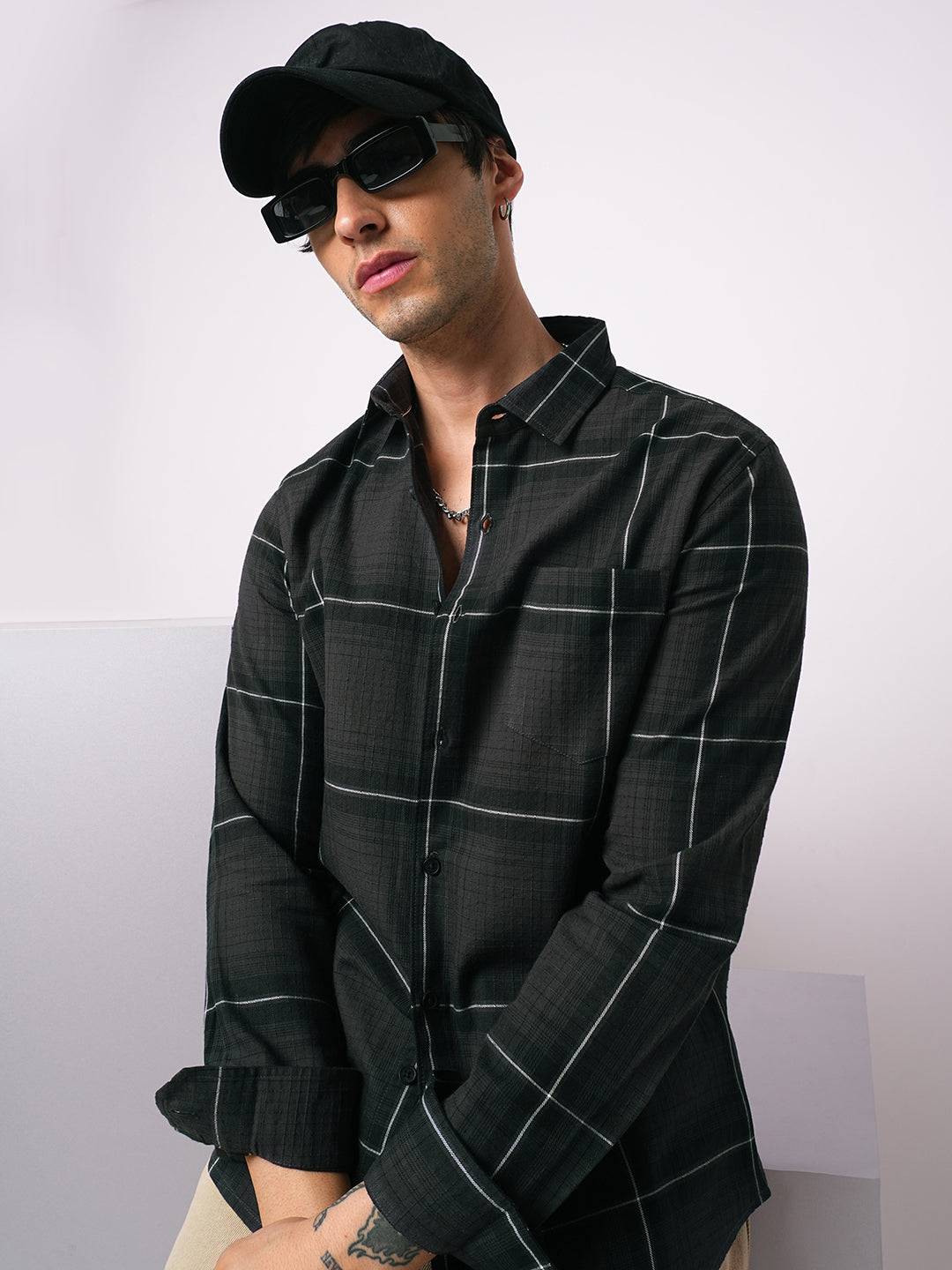 Premium Cotton Sumptuous Retro Black Windowpane Checks Shirt Buy only at ₹799