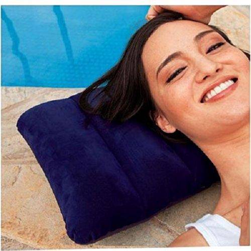 R.M Global Industries Inflatable Velvet Travel Pillow | Soft Blow-Up Air Cushion for Sleeping, Camping, Outdoor, Car, Kids, Baby, Adults | Foldable Portable – 47x30cm Blue