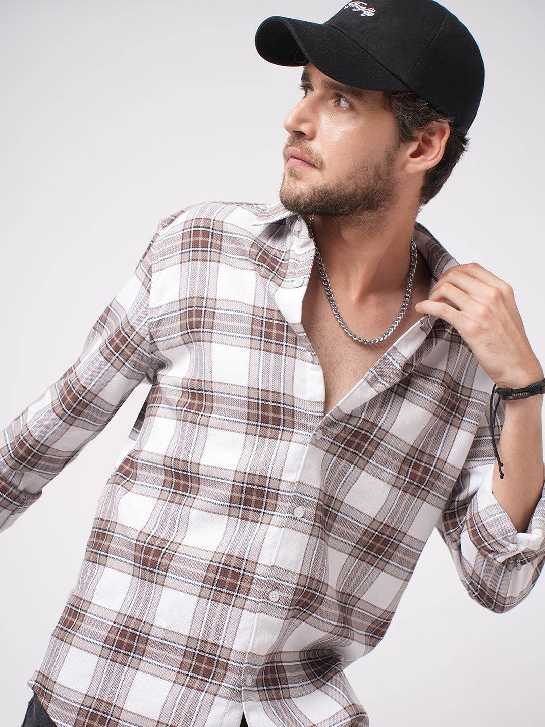 White & Umber Brown Bespoke Checks Shirt Buy only at ₹759