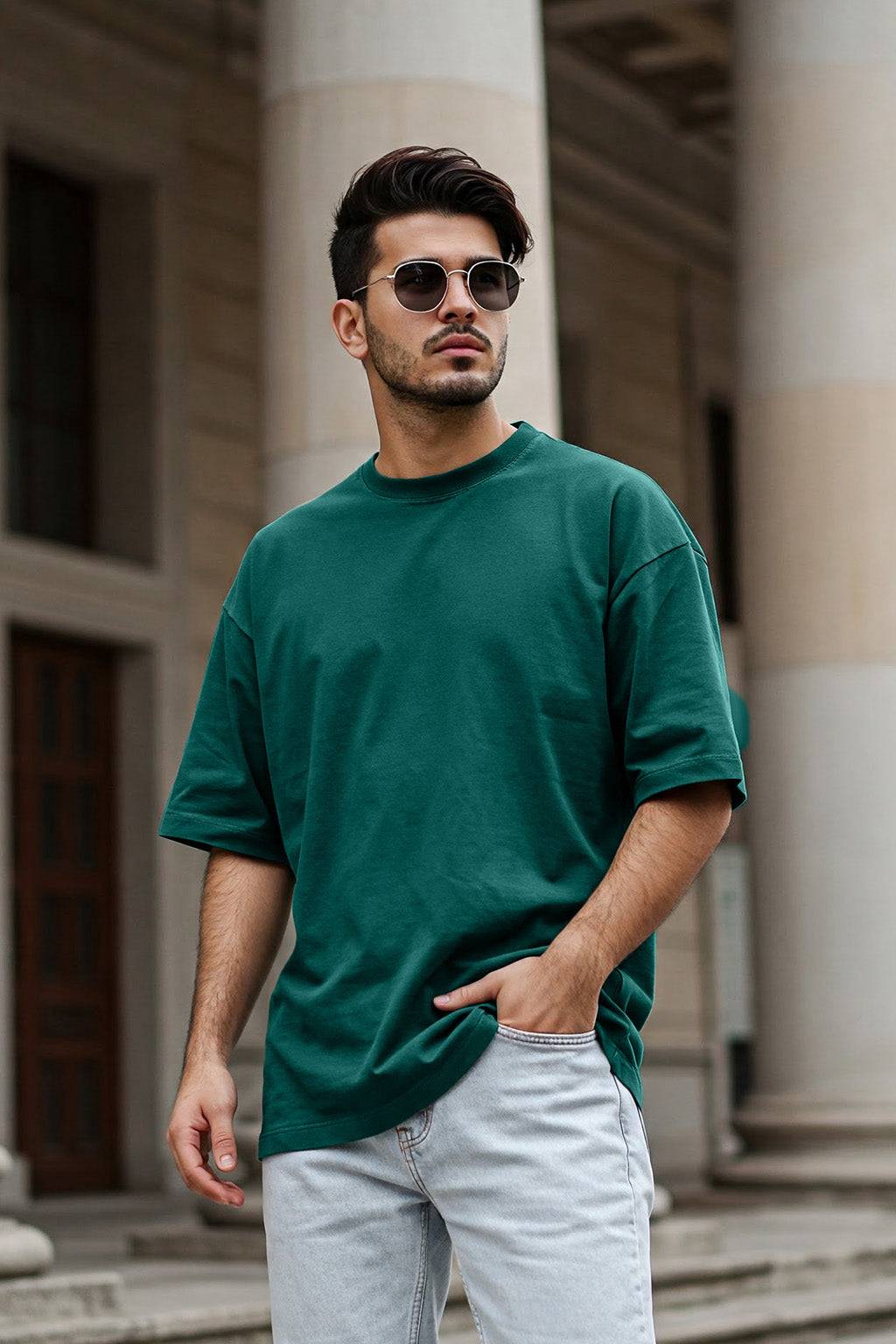 Dark Green Plain Oversized T-shirt