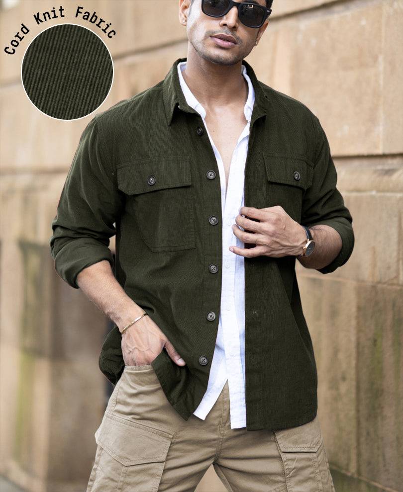 Olive Corduroy Shirt With Pockets Buy @ ₹1199