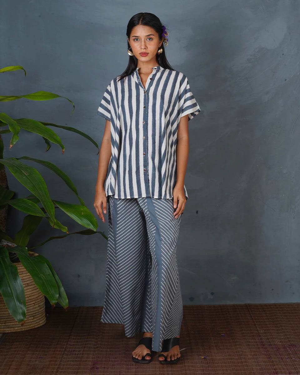 Melted Dusk Grey Block Printed Shirt - BMS