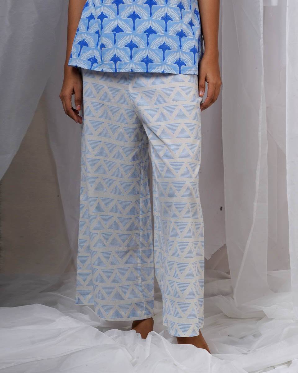 Anvi Blue Hand Block Printed Bottom Pant-BAD