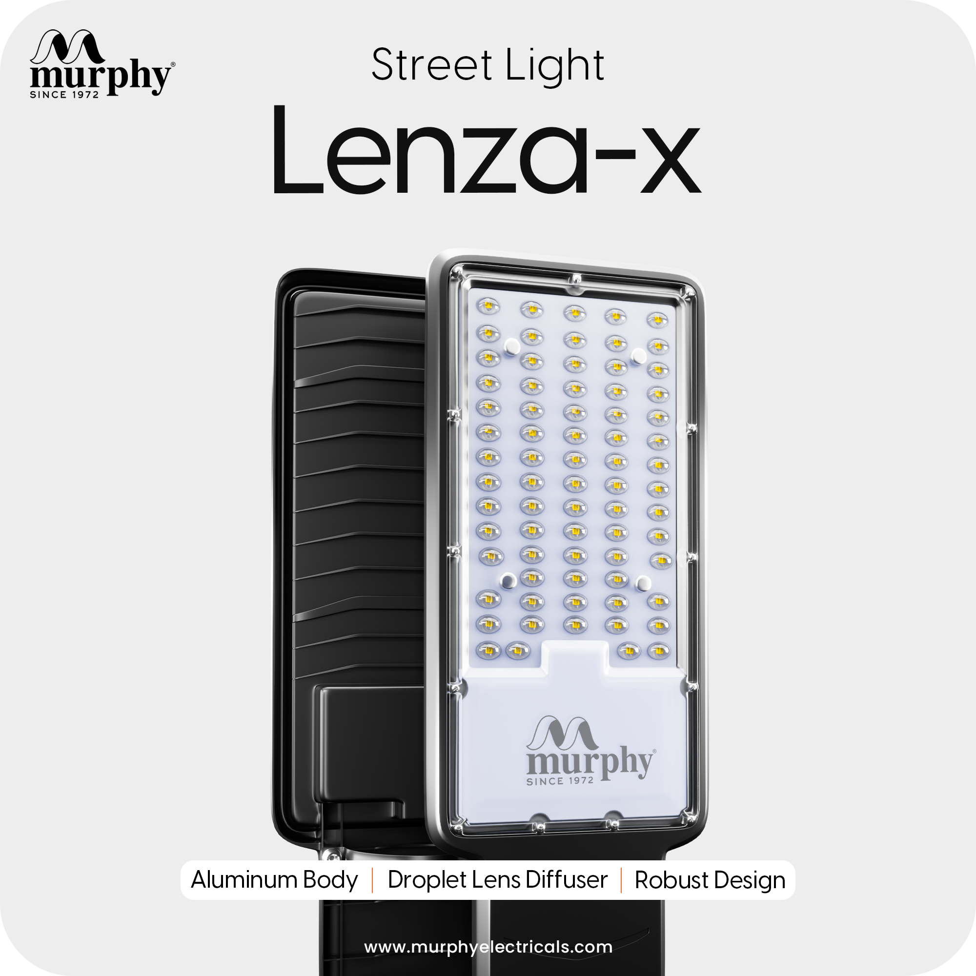Murphy Lenza-X 36W LED Street Light | Aluminium Body | IP66 Waterproof | 3600 Lumens | 6500K Cool White | BIS Certified | Energy Efficient Outdoor Light | 2-Year Warranty