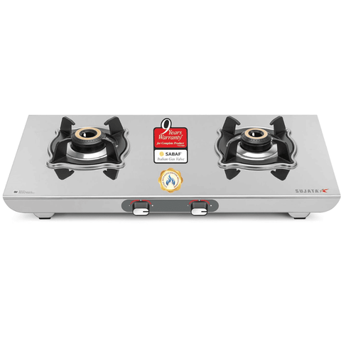 Sujata Cooktop Sterno AI, 2 Burner Auto Ignition Stainless Steel Glossy SS Body Gas Stove (Silver) Buy at only ₹9699