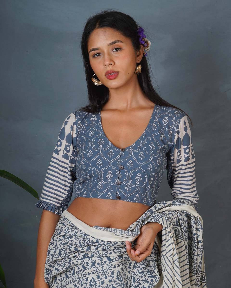 Dim Silver Grey Block Printed Blouse - BMS