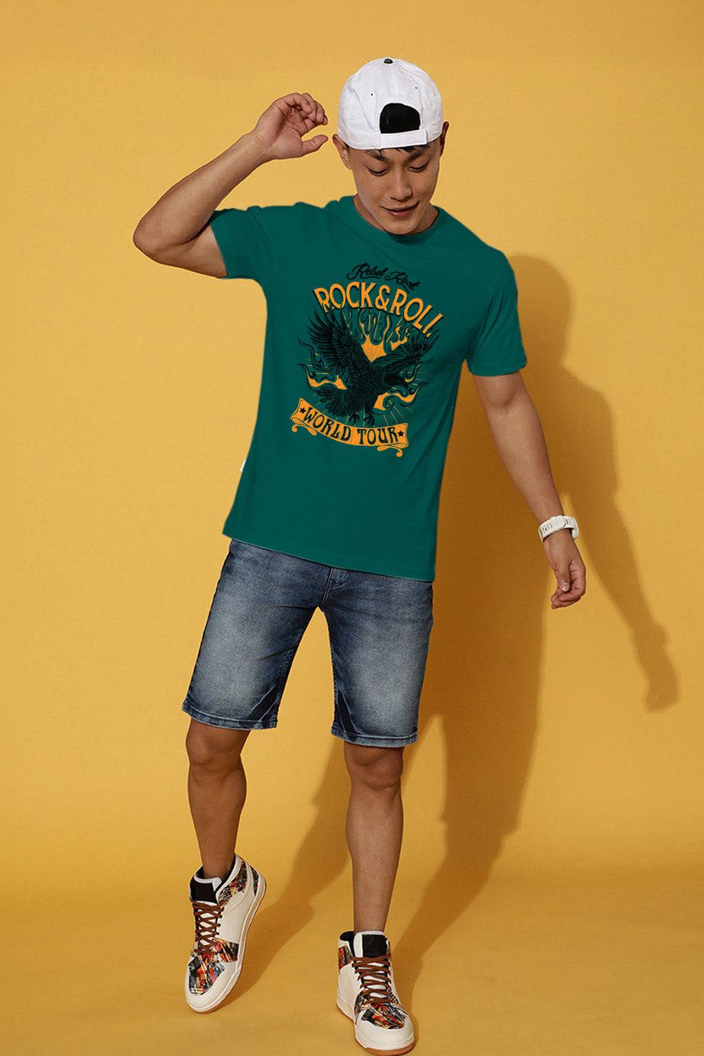 Rock And Roll Green Regular Fit Printed T-shirt