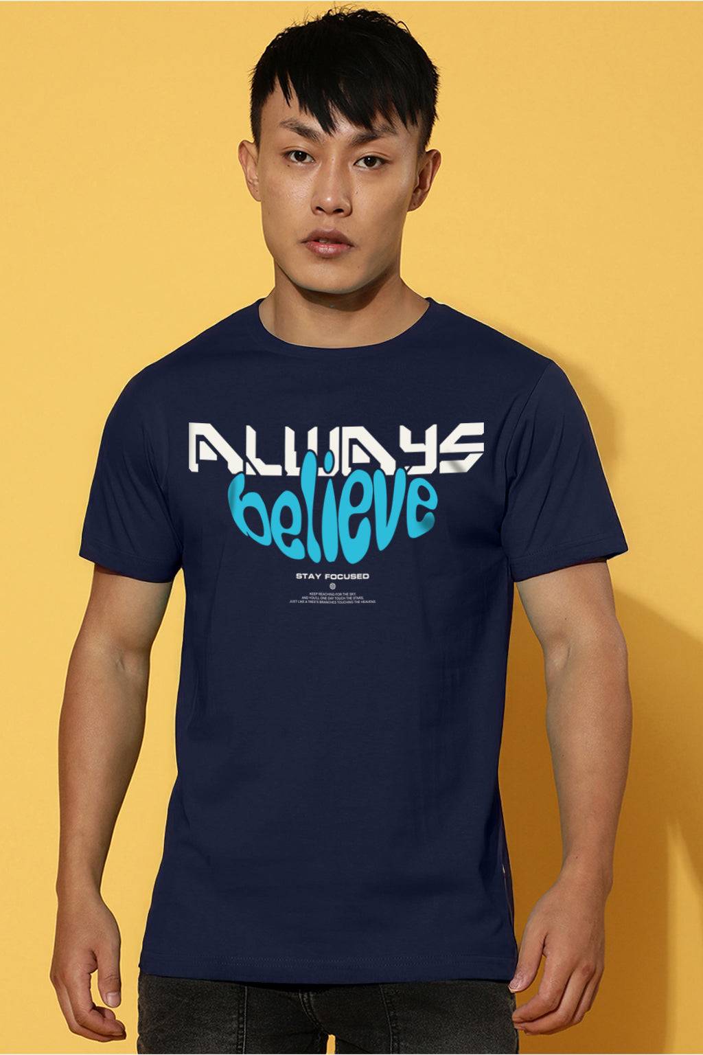 Always Believe Navy Regular Fit Printed T-shirt