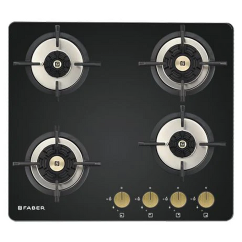 Faber Hob Maxus HT604 CRS BR CI AI, 4 Burner 60 cm Auto Electric Ignition Glass Top Mild Steel Burners 2 Small and 2 Medium Gas Stove (Black) Buy only at ₹19599