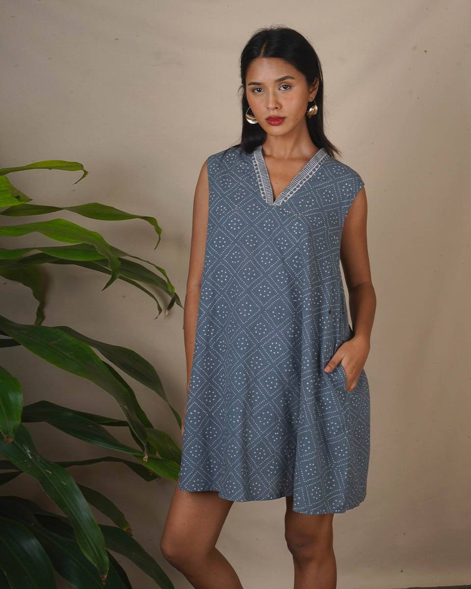 Rainlight Grey Block Printed Dress - BMS