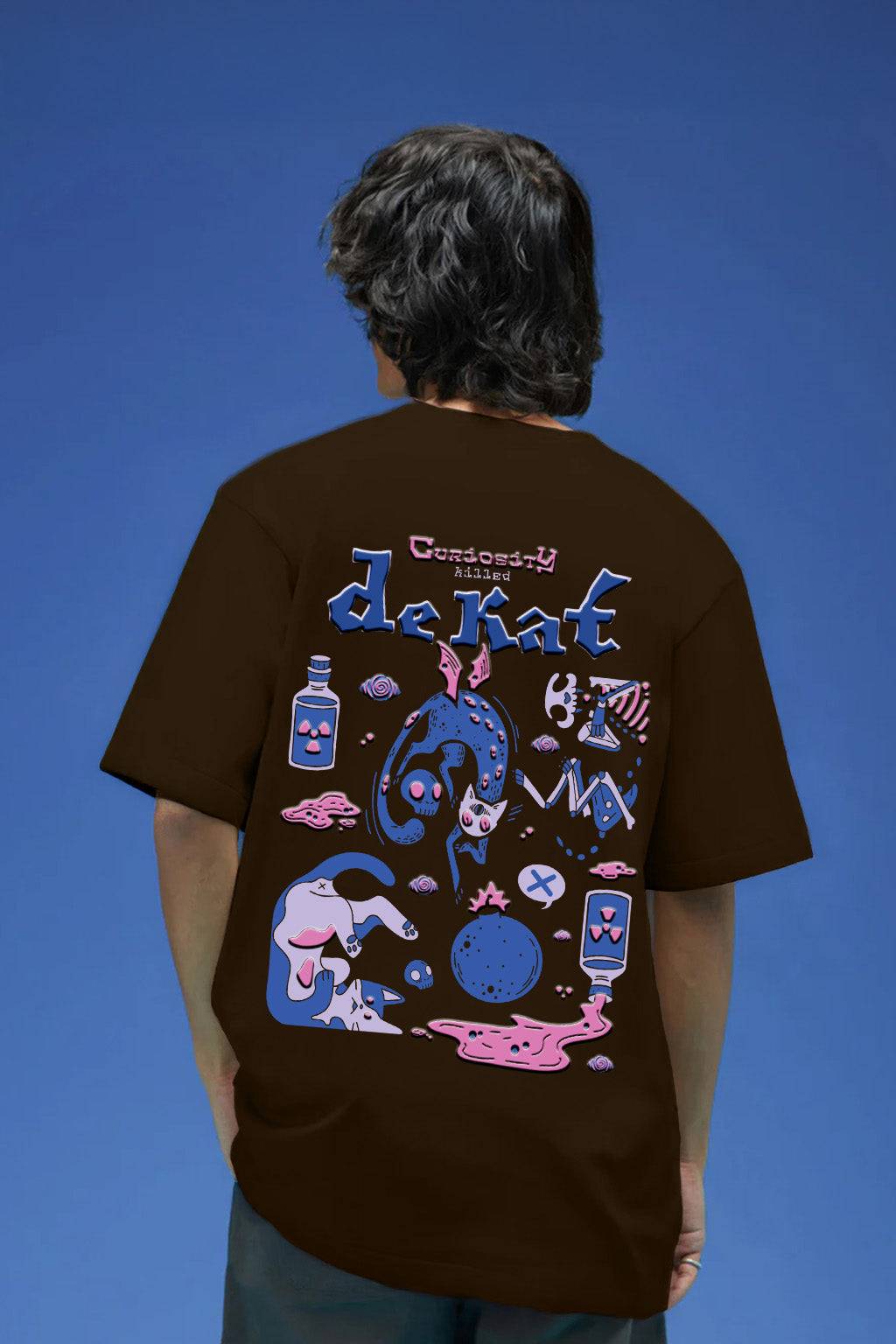 Curiosity Brown Oversized Puff Printed Exclusive T-shirt