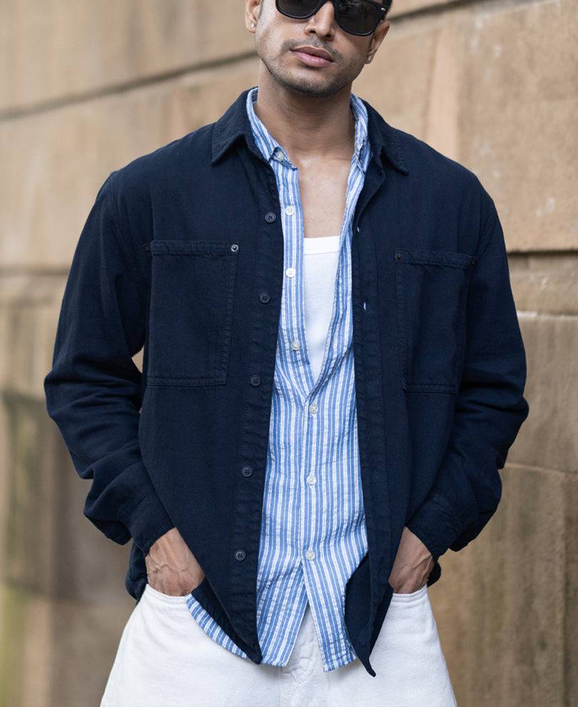 Navy Overdyed Twill Overshirt Buy @ ₹1299