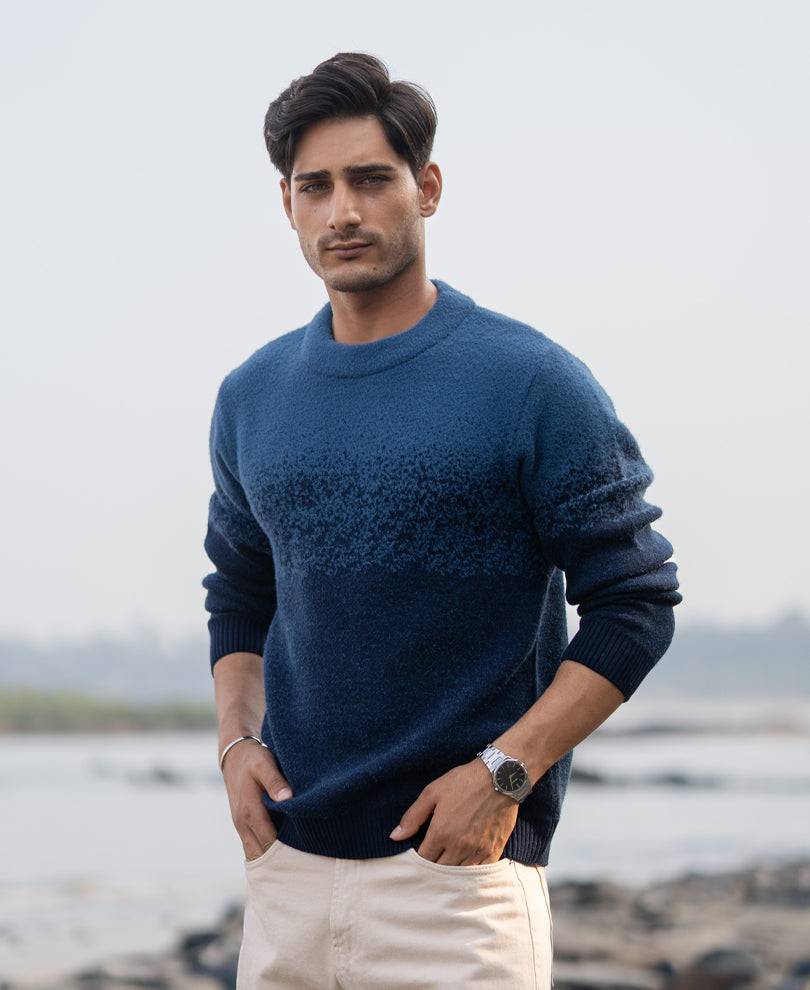 Navy Ombre Jacquard Knit Sweater Buy @ ₹1199