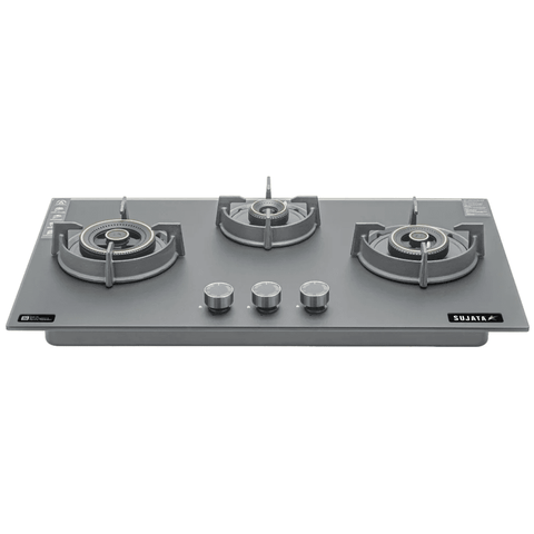 Sujata Hob, 3 Burner 78 cm Auto Ignition Glass Top Brass Burner 2 Medium + 1 small (Palladium FB 3B78, Black) Buy at only ₹26899