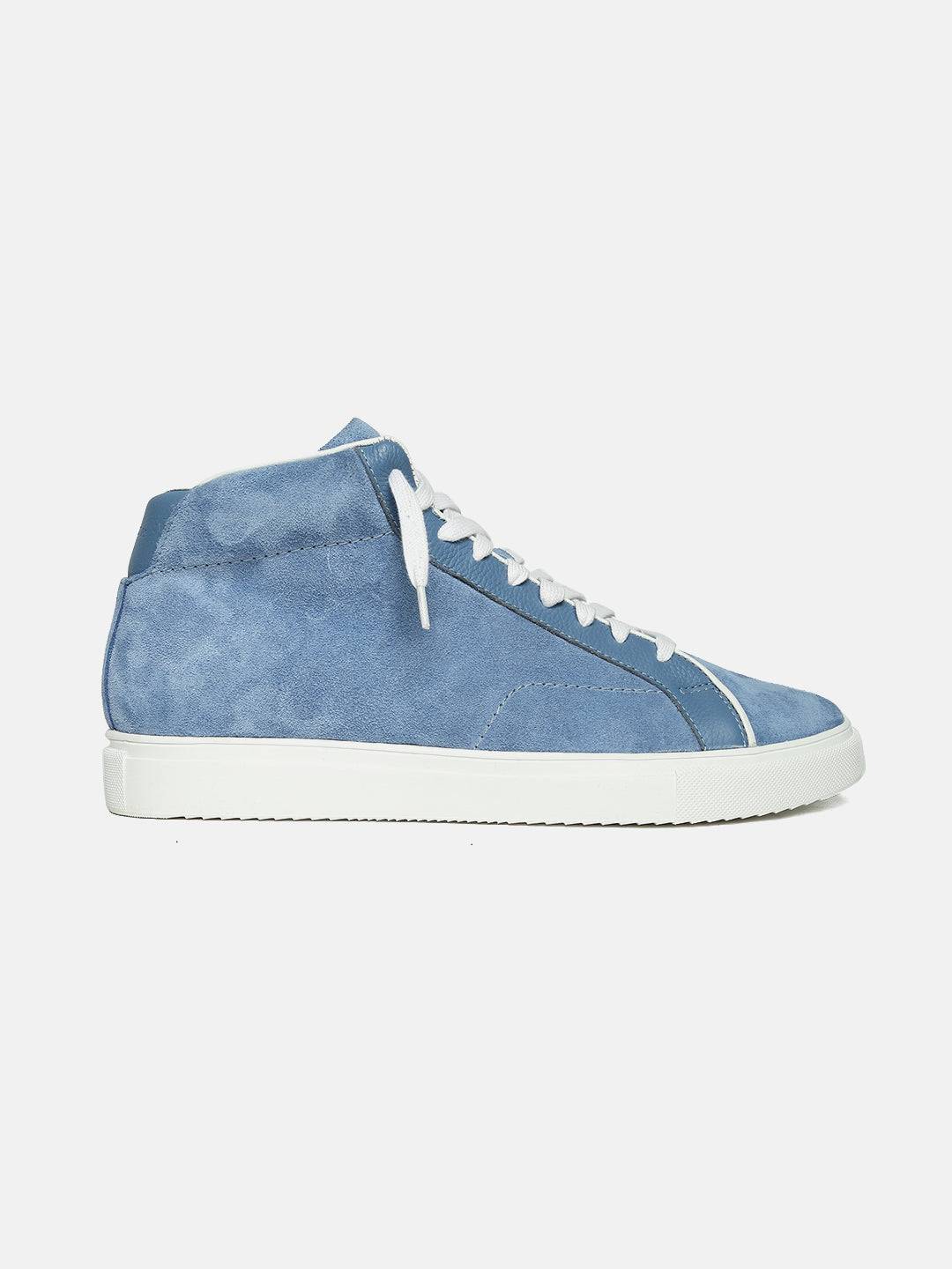 Premium Leather Mid-Top Casual Sneakers - Sky Blue