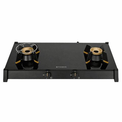 Faber Cooktop, GENIUS 752 BK, 2 Burner Auto Manual Ignition Glass Top Brass Burner 2 big + High Flame (Black) Buy at only ₹15999