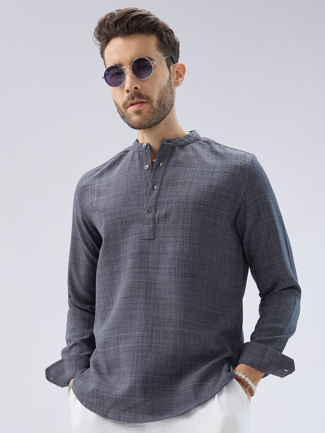 Arsenic Grey Slub Textured Kurta Buy only at ₹659
