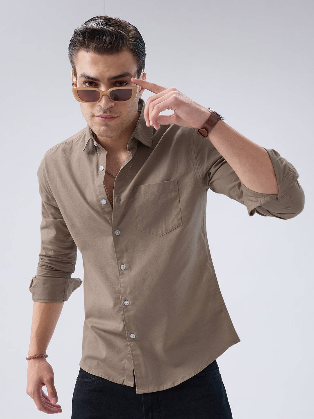 Classic Khaki Slub Weave Everyday Shirt Buy only at ₹659