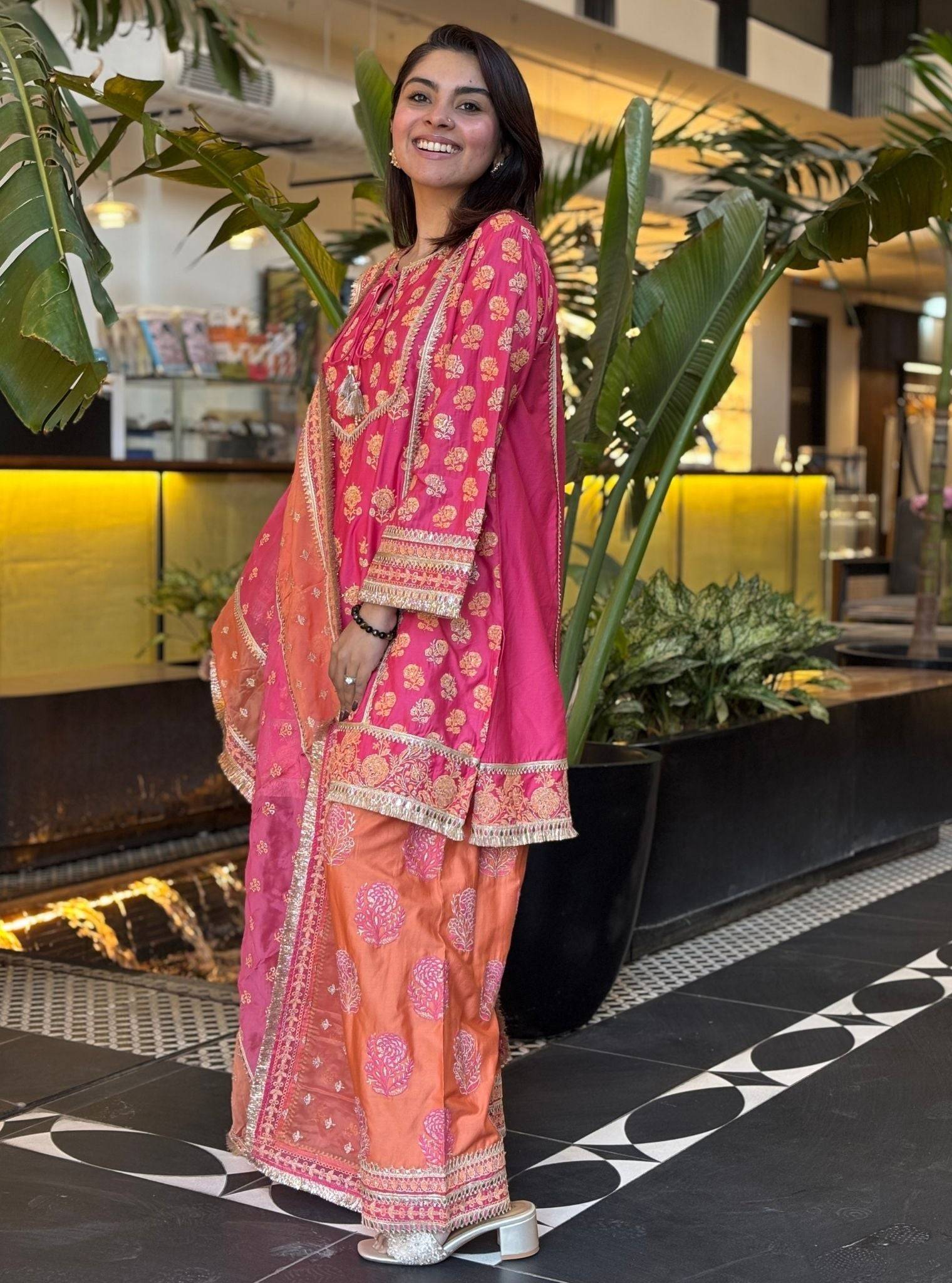 Aphinya Pima Satin Fuschia Kurta Set