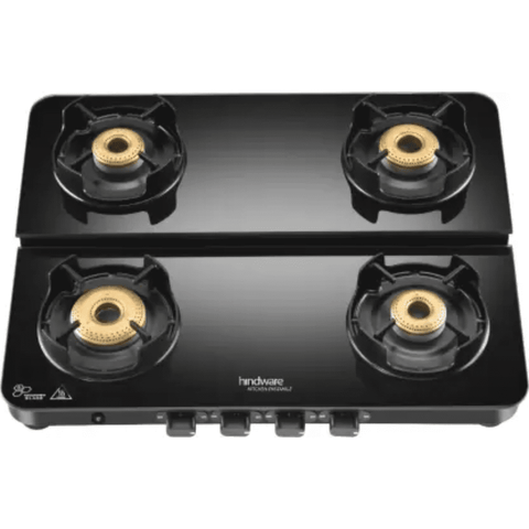 Hindware Cooktop, ALVERIO DPLX 4B4 Burner 63 cm Glass Top Stainless Steel Burners 4 Medium Gas Stove (Black) Buy at only ₹10799