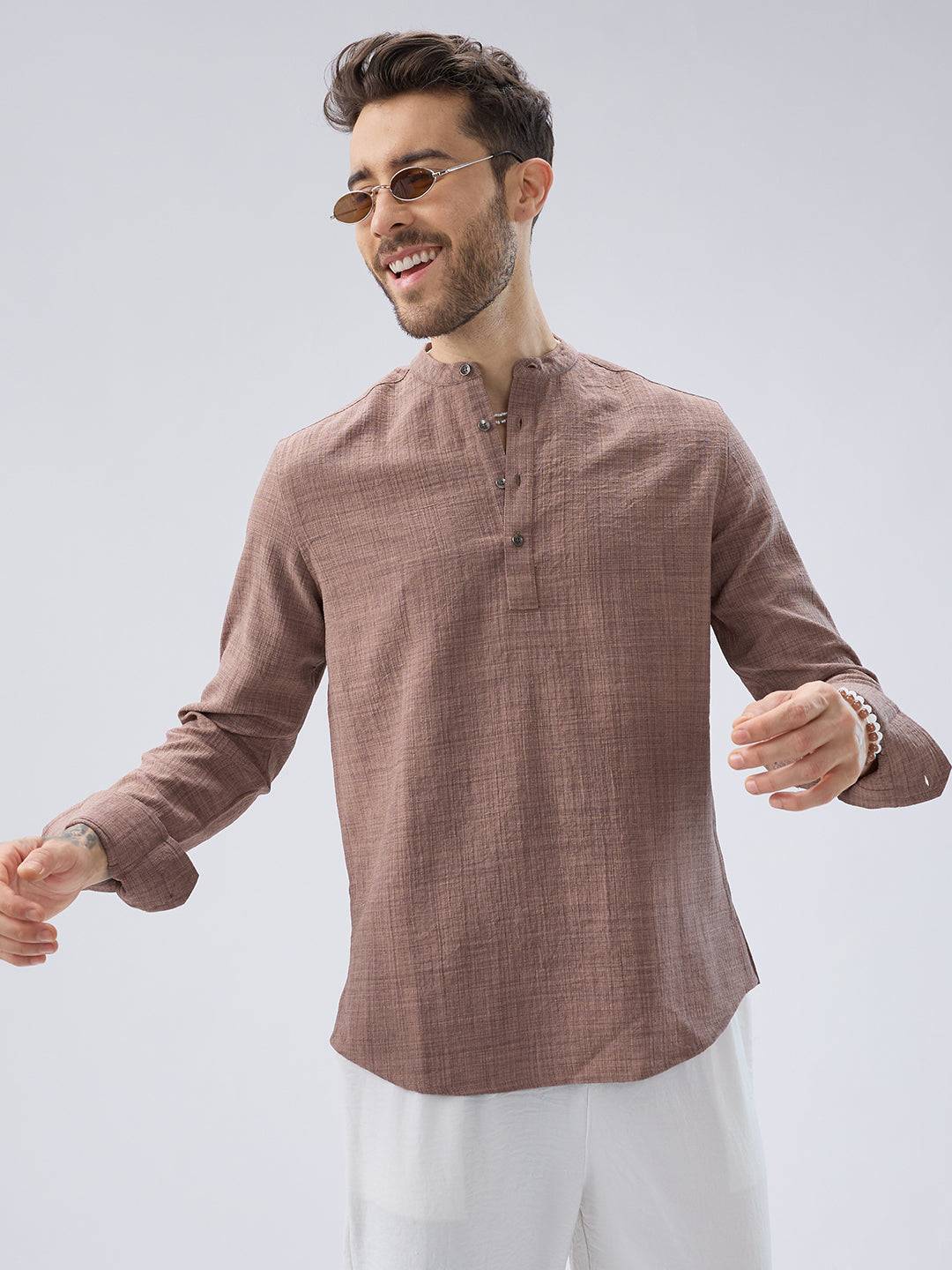 Beaver Brown Slub Textured Kurta Buy only at ₹659