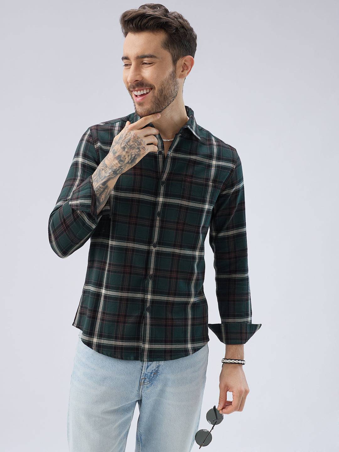 Premium Cotton Vintage Emerald Green Plaid Checks Shirt Buy only at ₹799