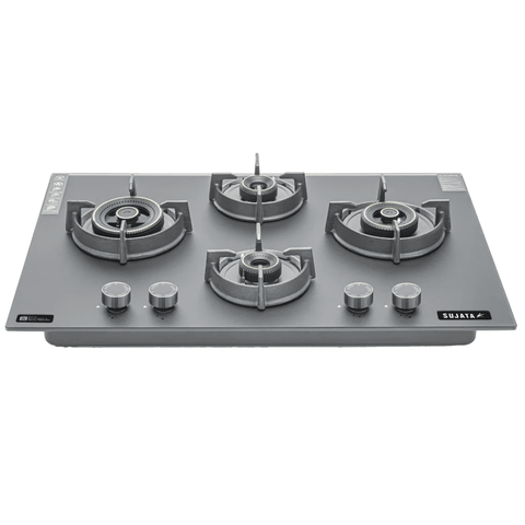 Sujata Hob, 4 Burner 78 cm Auto Ignition Glass Top Brass Burner 1 Larg + 1 Medium + 2 small (Palladium FB 4B78CR FFD, Black) Buy at only ₹35699