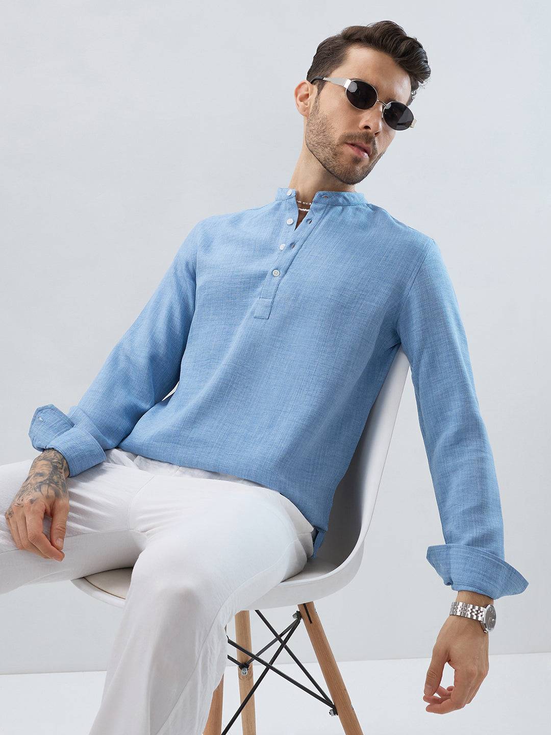 Skyline Blue Fine Weave Textured Kurta Buy only at ₹699