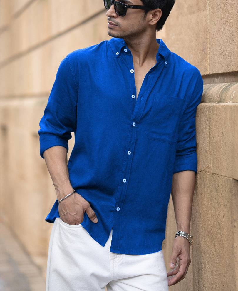 Vivid Blue Linen Blend Shirt Buy @ ₹1199