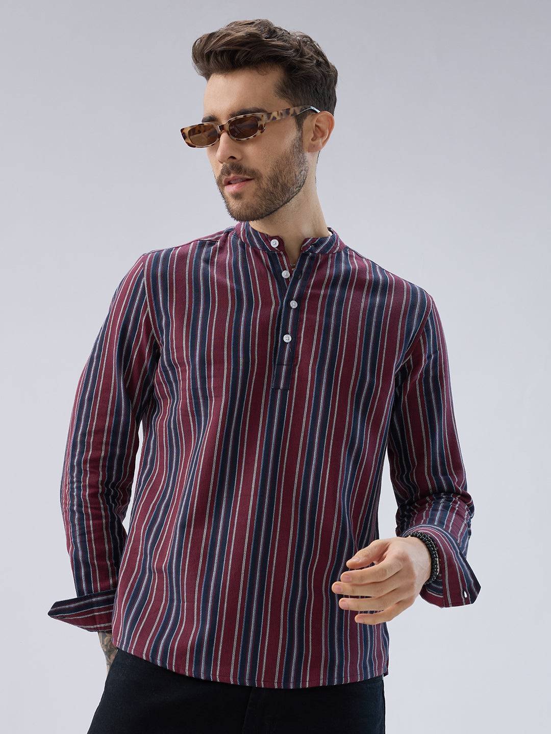 Classic Maroon & Navy Stripes Kurta Buy only at ₹799