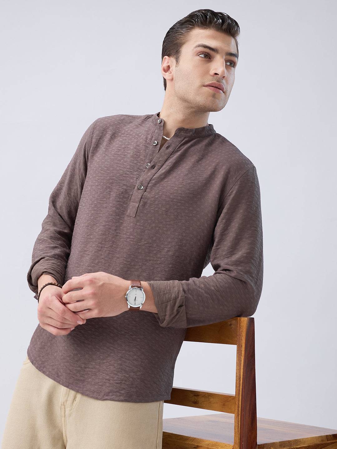 Refined Bark Brown Textured Kurta Buy only at ₹759