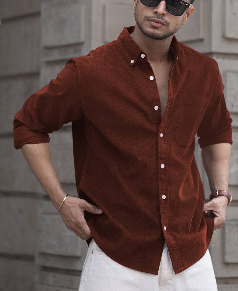 Brown Corduroy Regular Fit Full Sleeves Shirt Buy @ ₹1299
