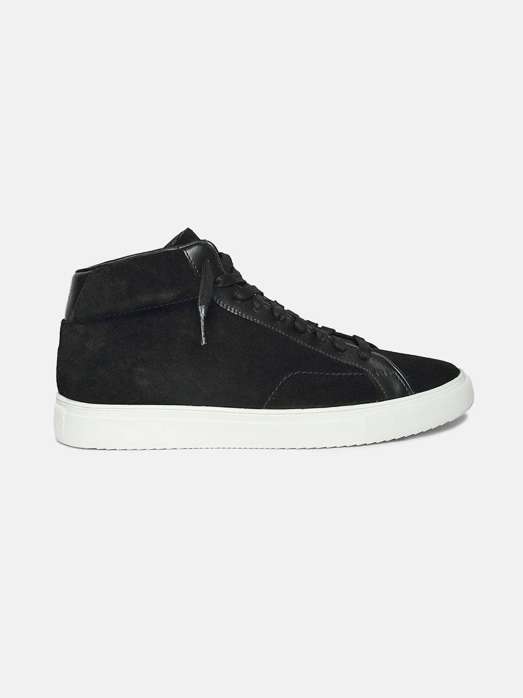 Premium Leather Mid-Top Sneakers - Black
