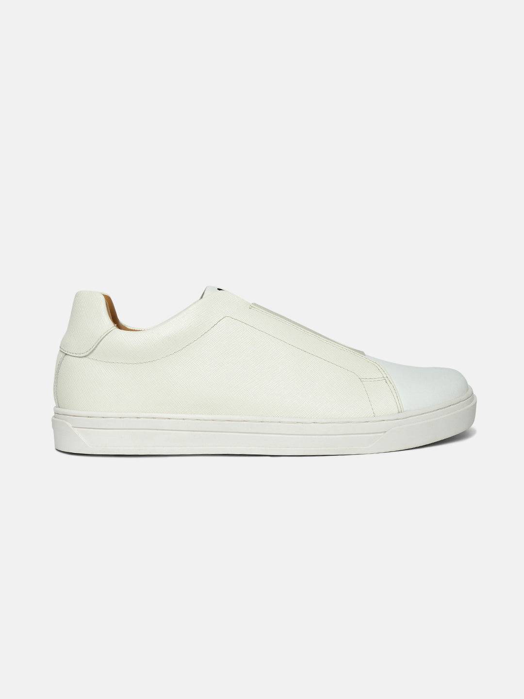 Low-Top Premium Leather Slip-On Sneakers - White